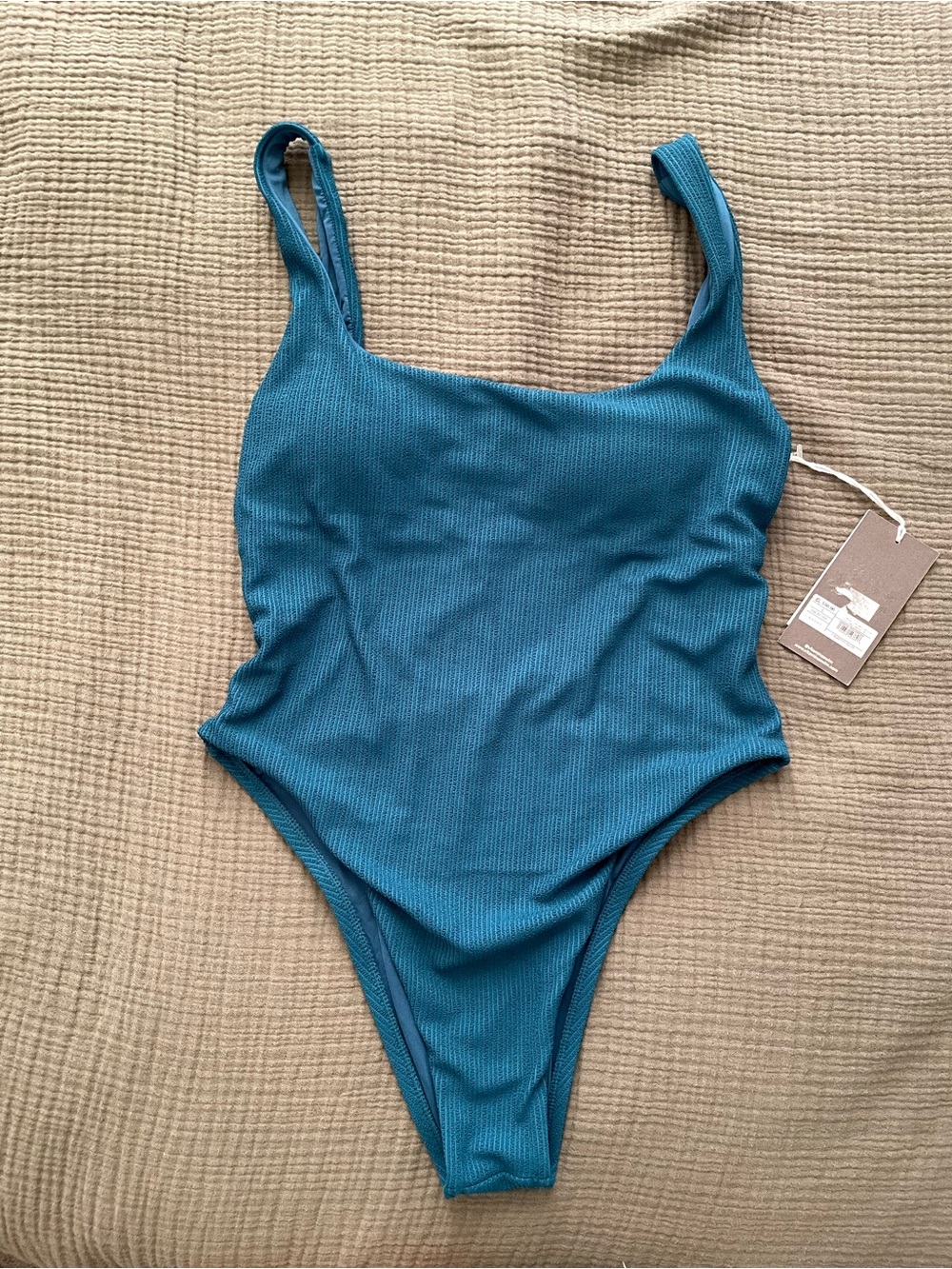 Vitamin A Teal Ribbed One-Piece Swim Bodysuit